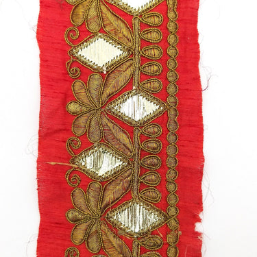 Trim By 9 Yard Maroon Red Art Silk Fabric Trim, Gold Floral Embroidery Gota Patti Sari Border Decorative Trim Craft Lace